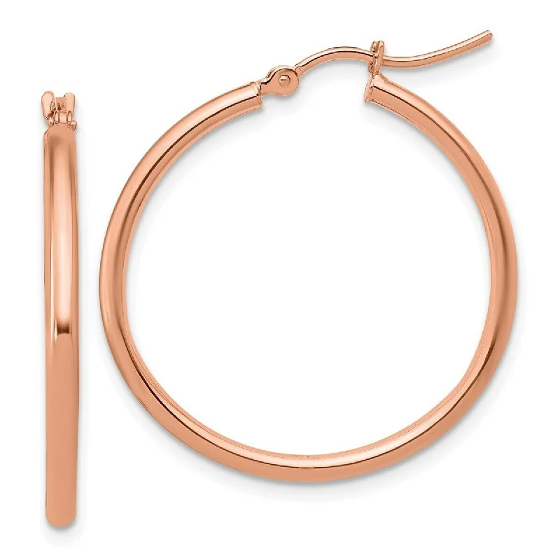 Curata 14k Rose Gold 2x30mm Polished Classic Hoop Earrings