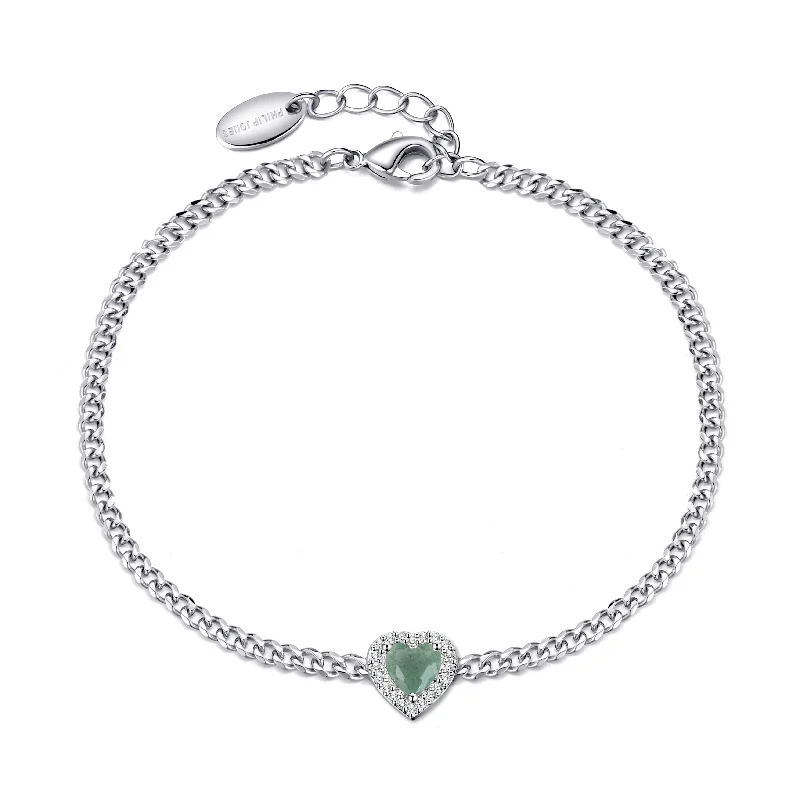 Green Aventurine Heart Gemstone Bracelet Created with Zircondia® Crystals