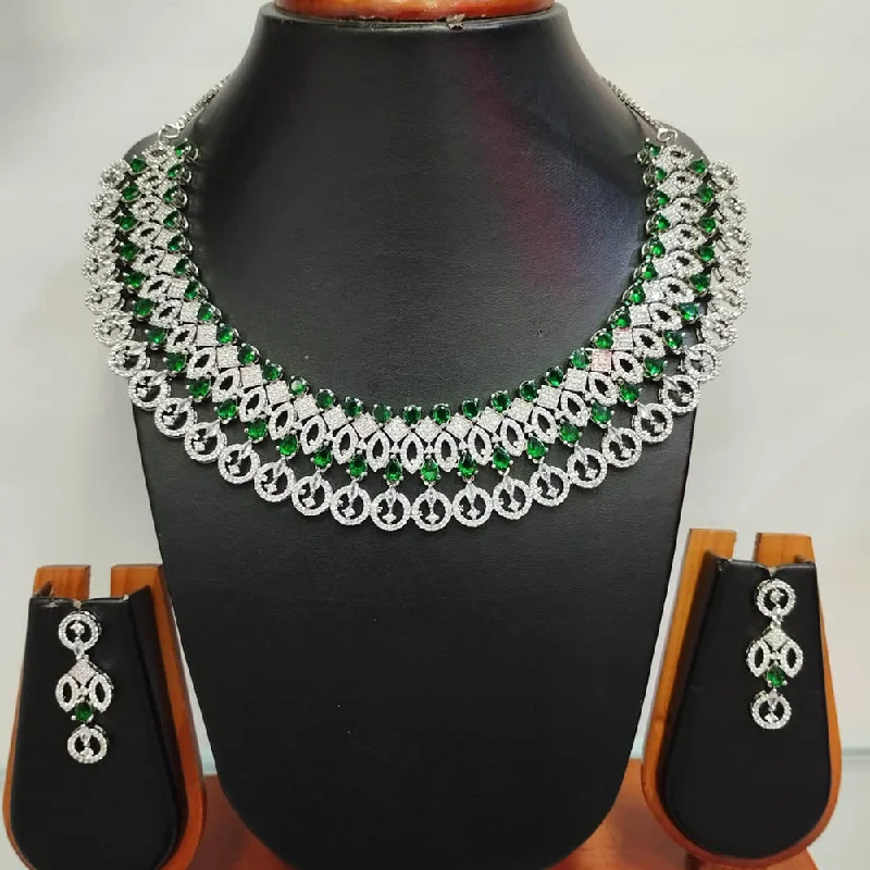 Jain Jewellers Silver Plated AD Necklace Set