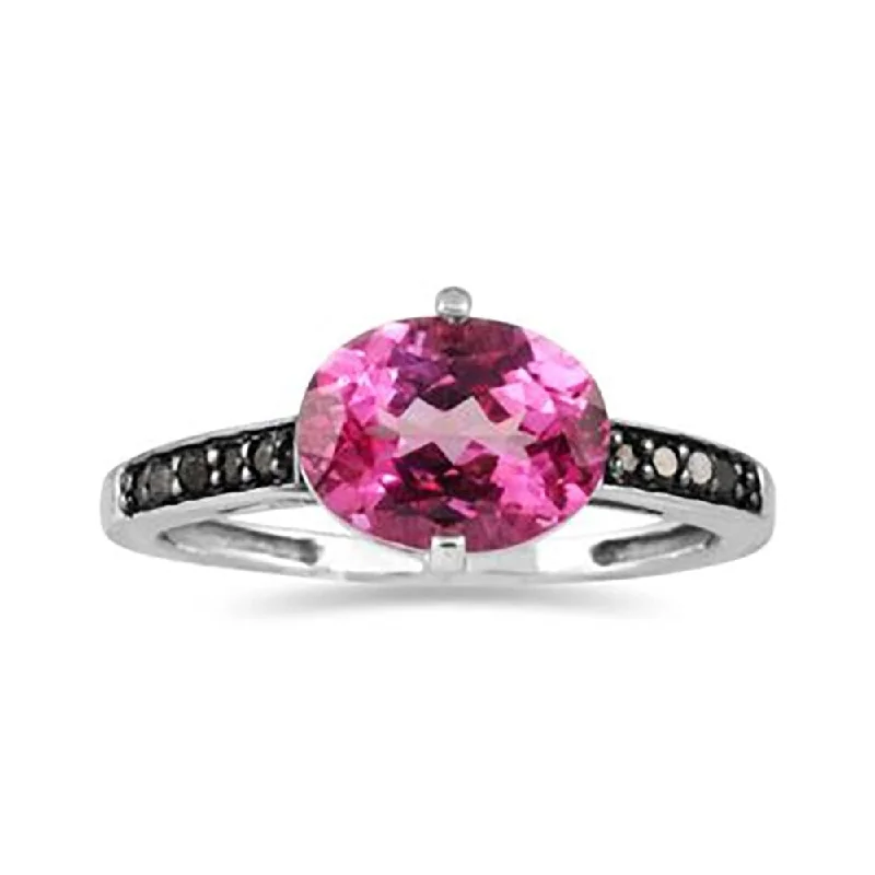 Pink Topaz and Black Diamond Ring in 10K White Gold