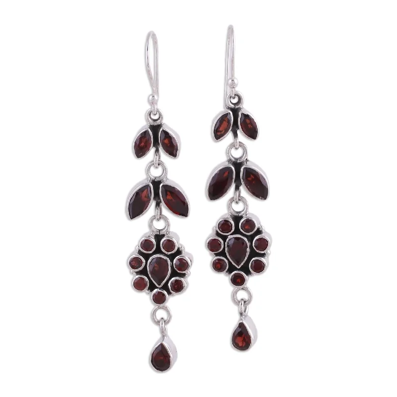 Novica Handmade Red Rose Garnet Flower Earrings