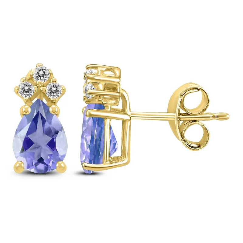 Marquee 14K Yellow Gold 6x4MM Pear Tanzanite and Diamond Earrings