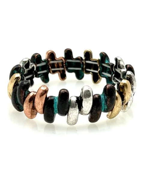 Patina Stretch Bracelet - Mixed Shapes Design 24