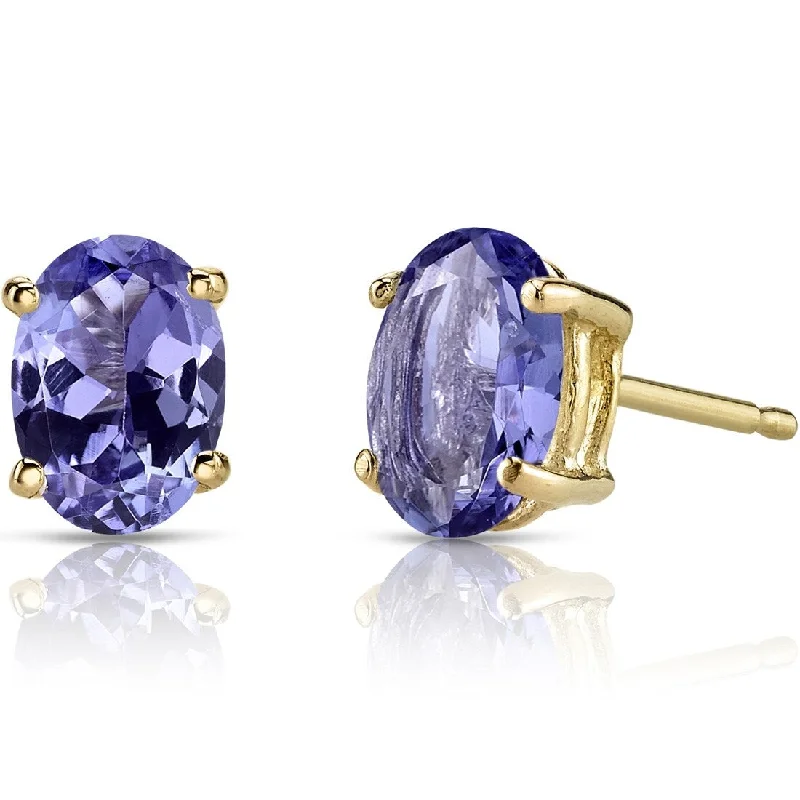 14k Yellow Gold Tanzanite Stud Earrings 1.5 ct Oval Shape