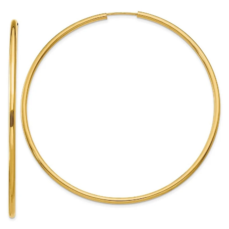 Curata 14k Yellow Gold 2x60mm Polished Endless Hoop Earrings