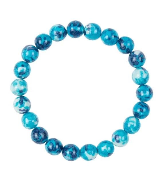 Genuine Stone Bracelet 10mm Bead Size - Blue White Rain Color