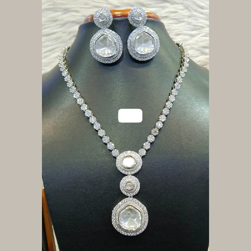 Jain Jewellers Silver Plated AD Necklace Set