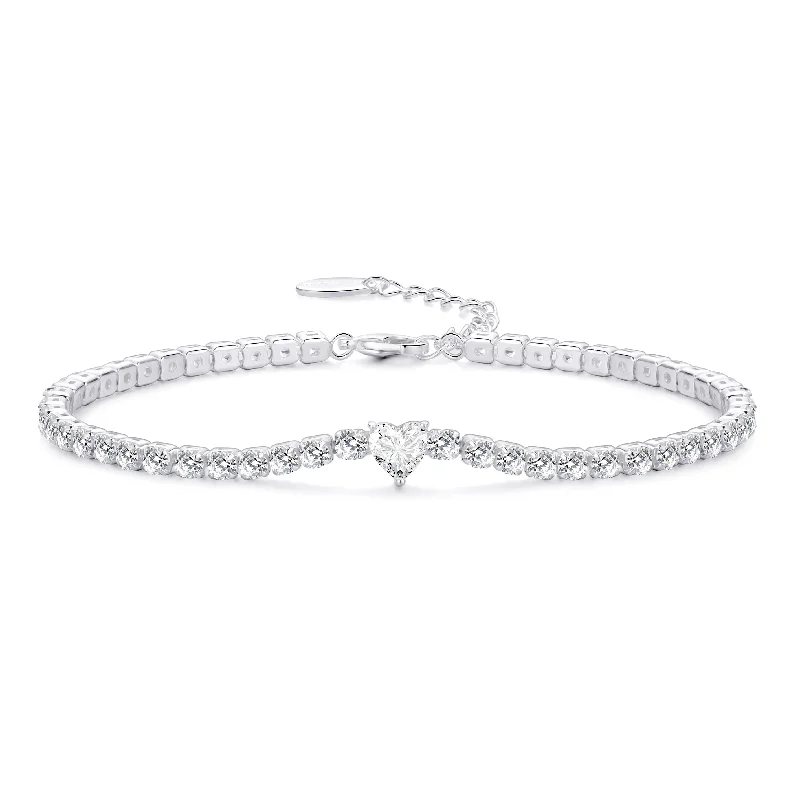 Heart Solitaire Tennis Bracelet Created with Zircondia® Crystals