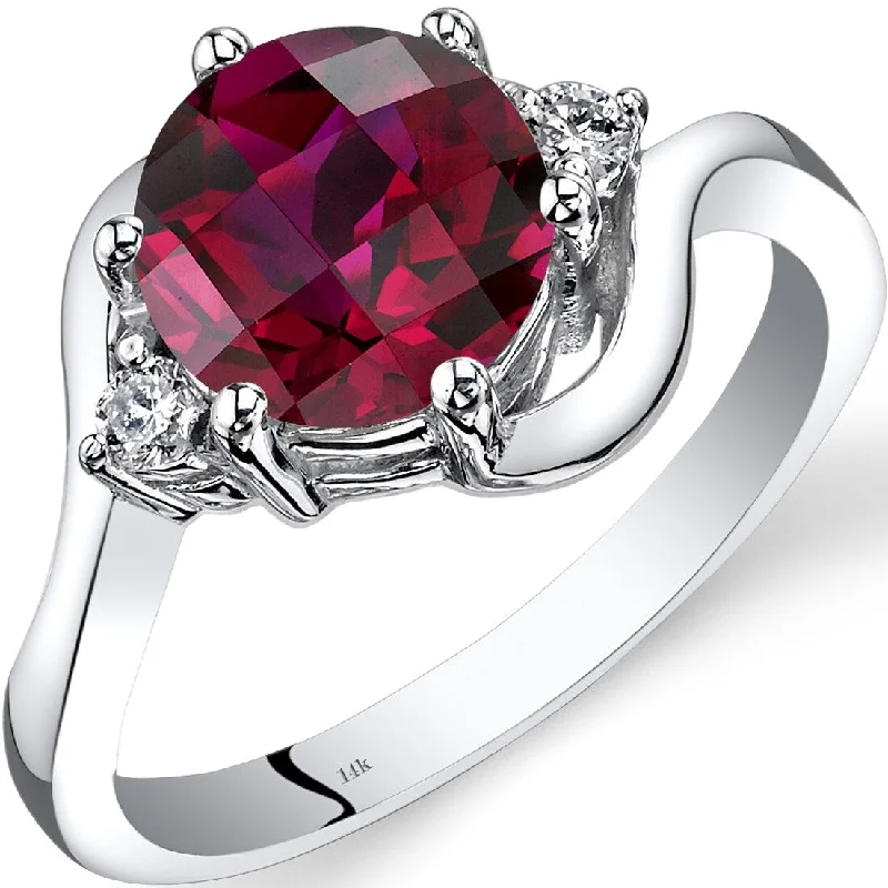 14k White Gold 2.5ct Created Ruby and Diamond Ring