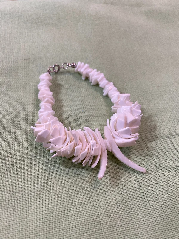 Vintage Lavender Carved Shell Bracelet - Handcrafted Coastal Statement Jewelry