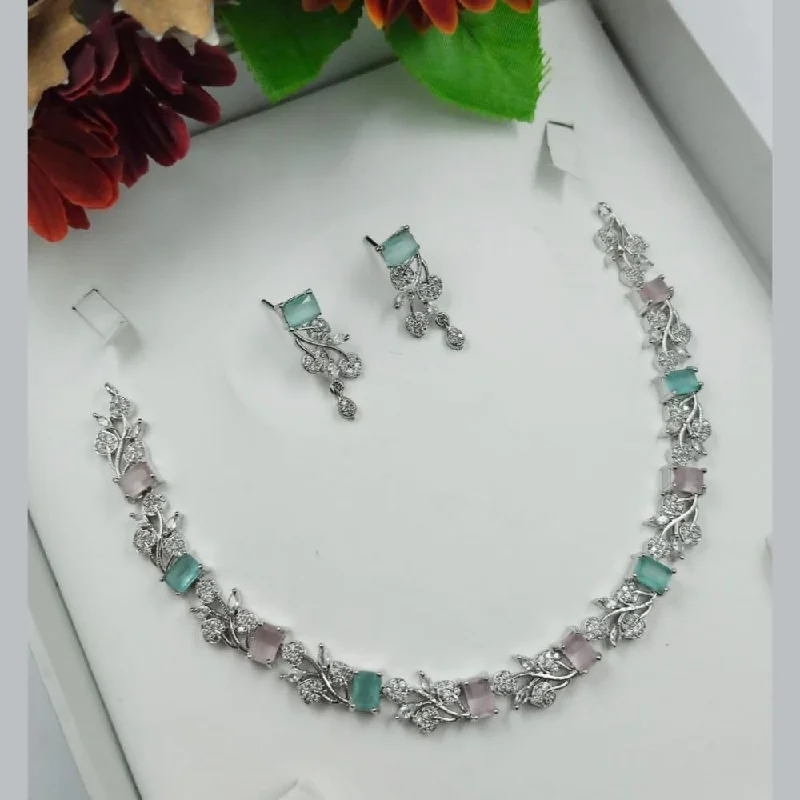 Aamrapali Silver Plated American Diamond Necklace Set