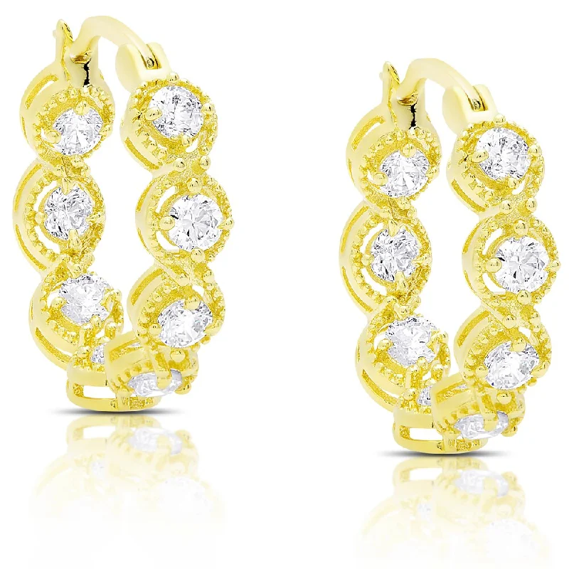 Dolce Giavonna Gold Over Sterling Silver Cubic Zirconia Hoop Earrings