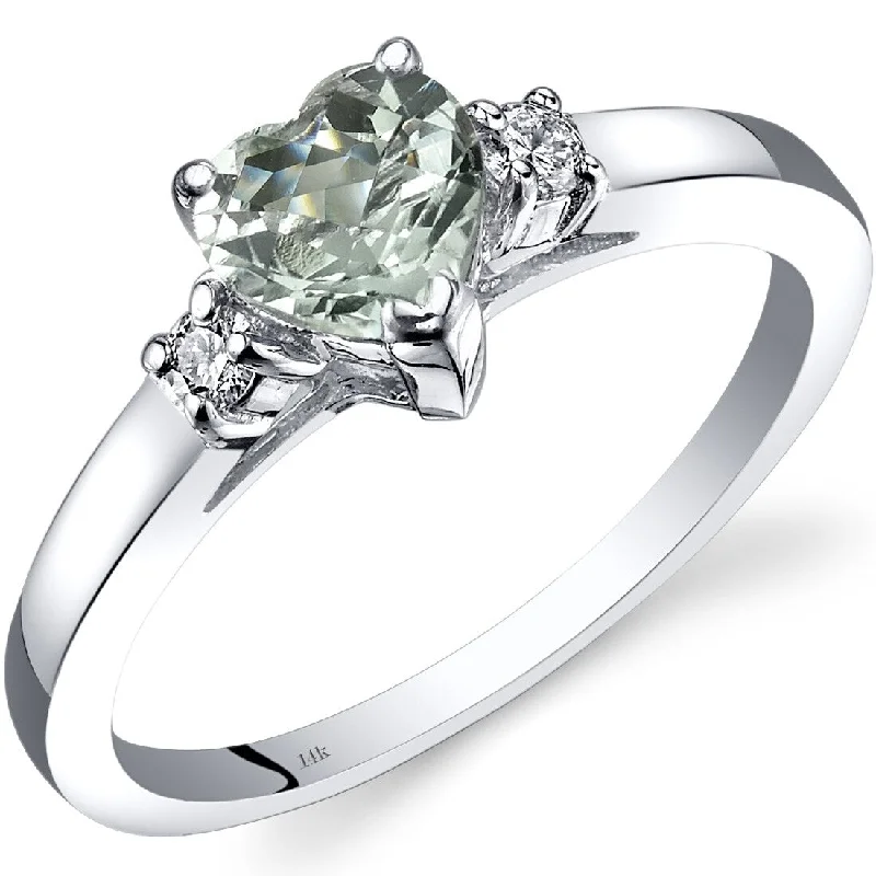 14k White Gold 0.75ct Green Amethyst and Diamond Ring