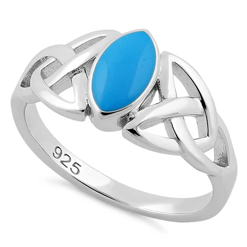 Sterling Silver Simulated Turquoise Marquise Celtic Ring