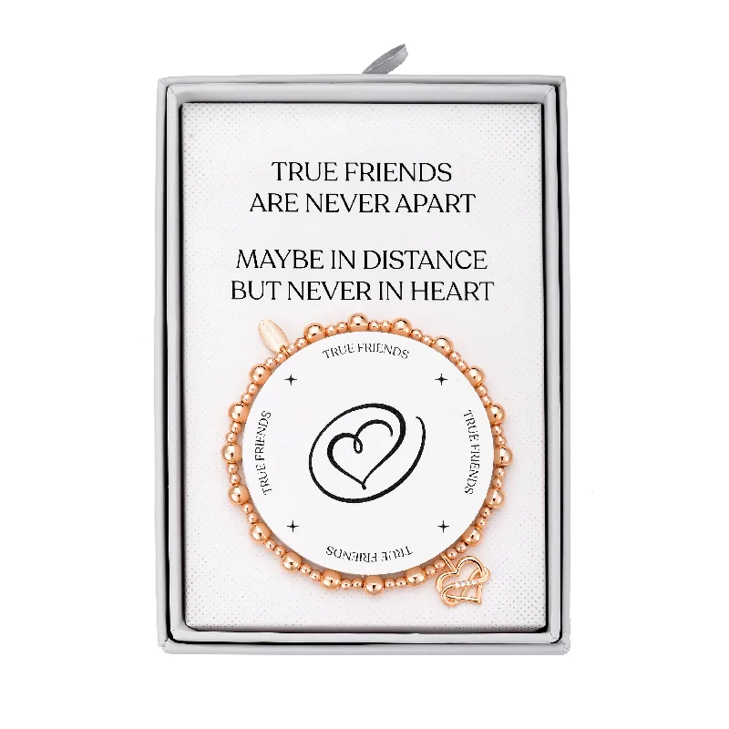 Rose Gold Plated True Friendship Quote Stretch Bracelet with Gift Box