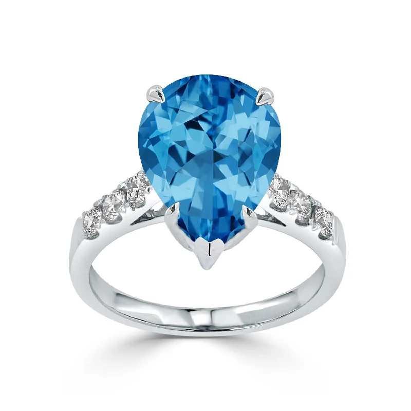 Auriya 5 5/8ct Pear-cut Blue Topaz and Diamond Ring 3/8cttw 18K Gold