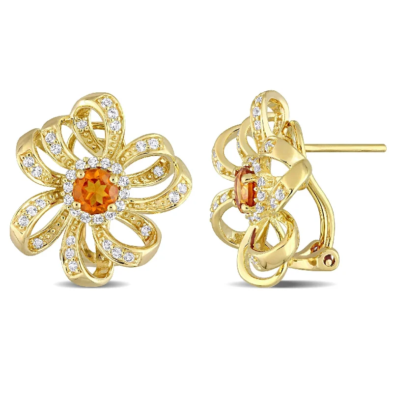 Miadora 1 3/5ct TGW Madeira Citrine and White Topaz Flower Earrings Yellow Silver