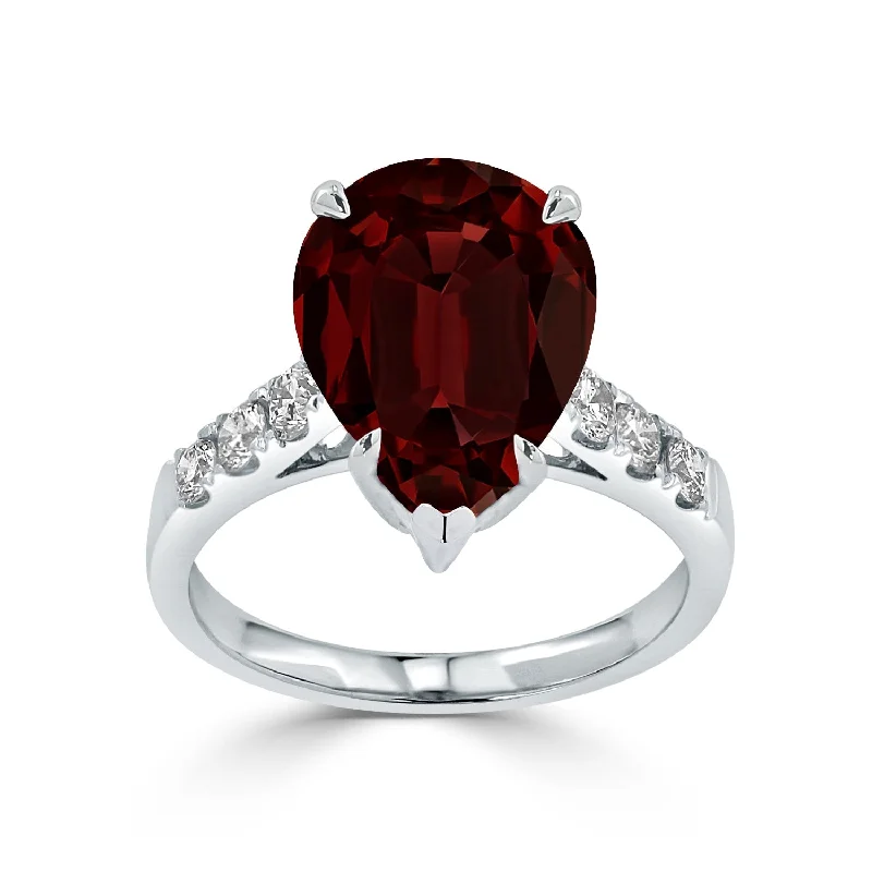 Auriya 5 7/8ct Pear-cut Red Garnet and Diamond Ring 3/8cttw 18K Gold