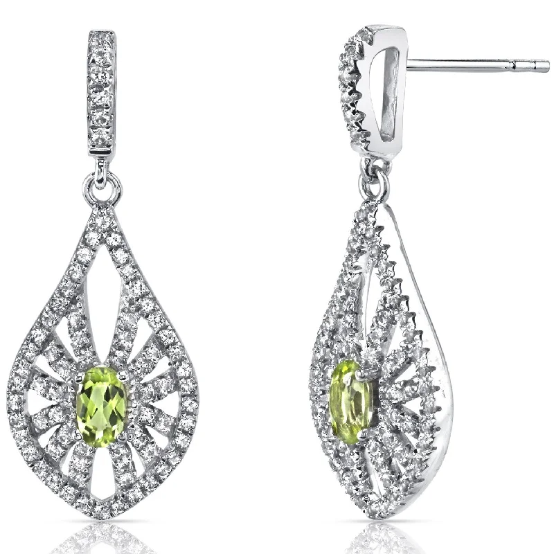 14k White Gold 2 ct Peridot Dangling Earrings