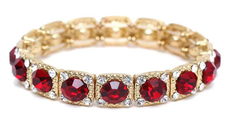 Crystal Stretch Bracelet Gold and Red