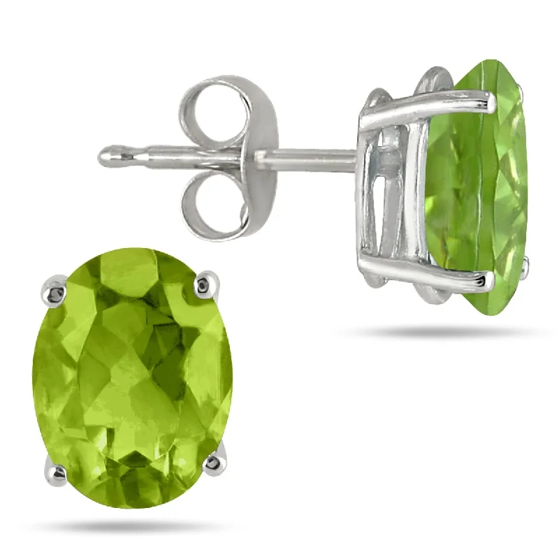 Marquee 5x3MM All Natural Oval Peridot Stud Earrings in .925 Sterling Silver