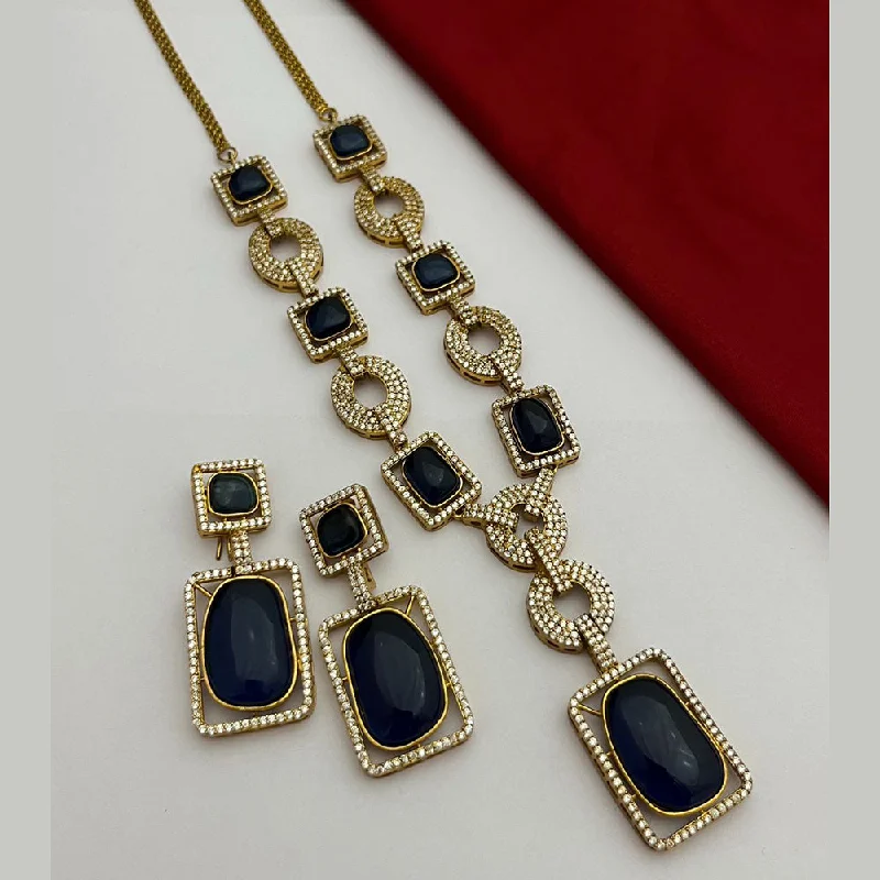 FS Collection Gold Plated Austrian Stone Long Necklace Set