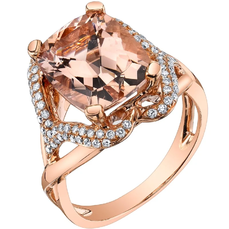 Oravo 5.25 ct Morganite Radiant and Diamond Ring in 14k Rose Gold