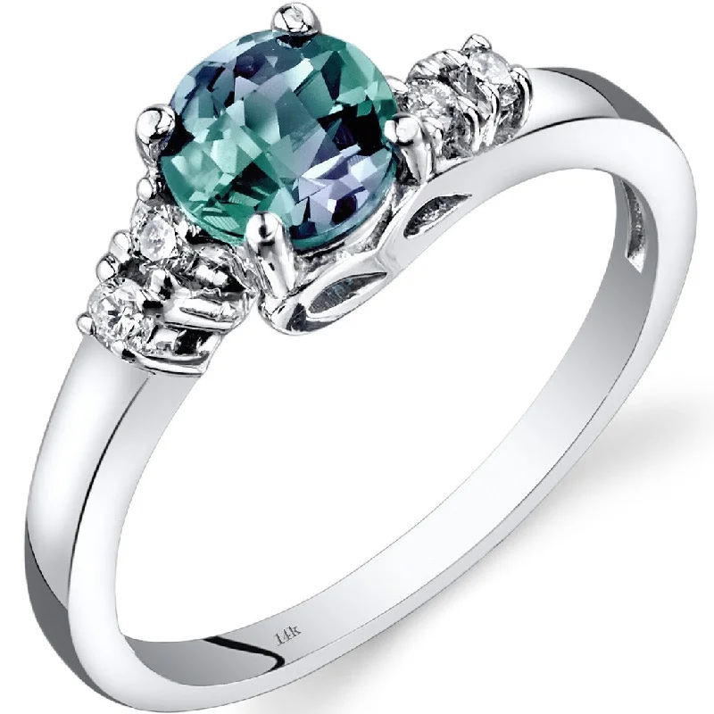 14k White Gold 1ct Created Alexandrite and Diamond Ring