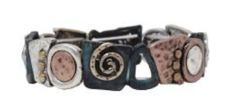 Patina Stretch Bracelet - Mixed Shapes Design 1