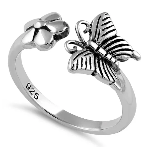 Sterling Silver Butterfly Flower Ring