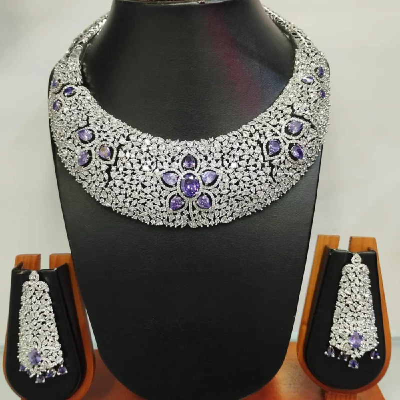 Jain Jewellers Silver Plated AD Necklace Set